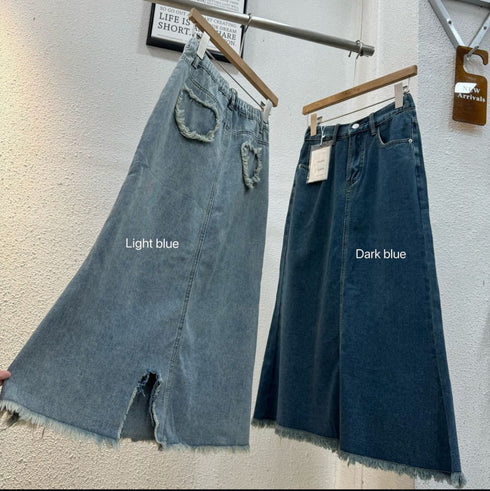 Women Trendy Denim Mid Length Skirts